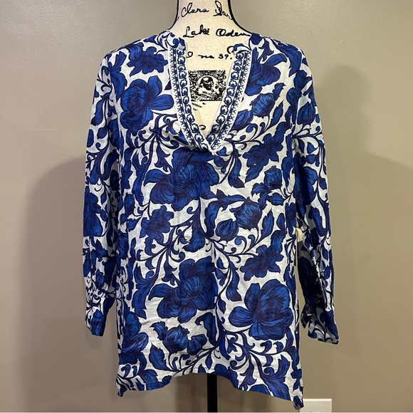 JOHNNY WAS Workshop Henley Voyager Floral Print Split V-Neck Long Sleeve Tunic - Picture 10 of 15